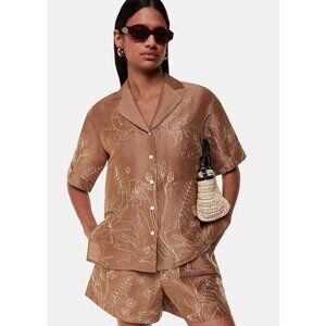 WHISTLES Women's Embroidered Scribble Shirt Size 8 In Brown/Multi